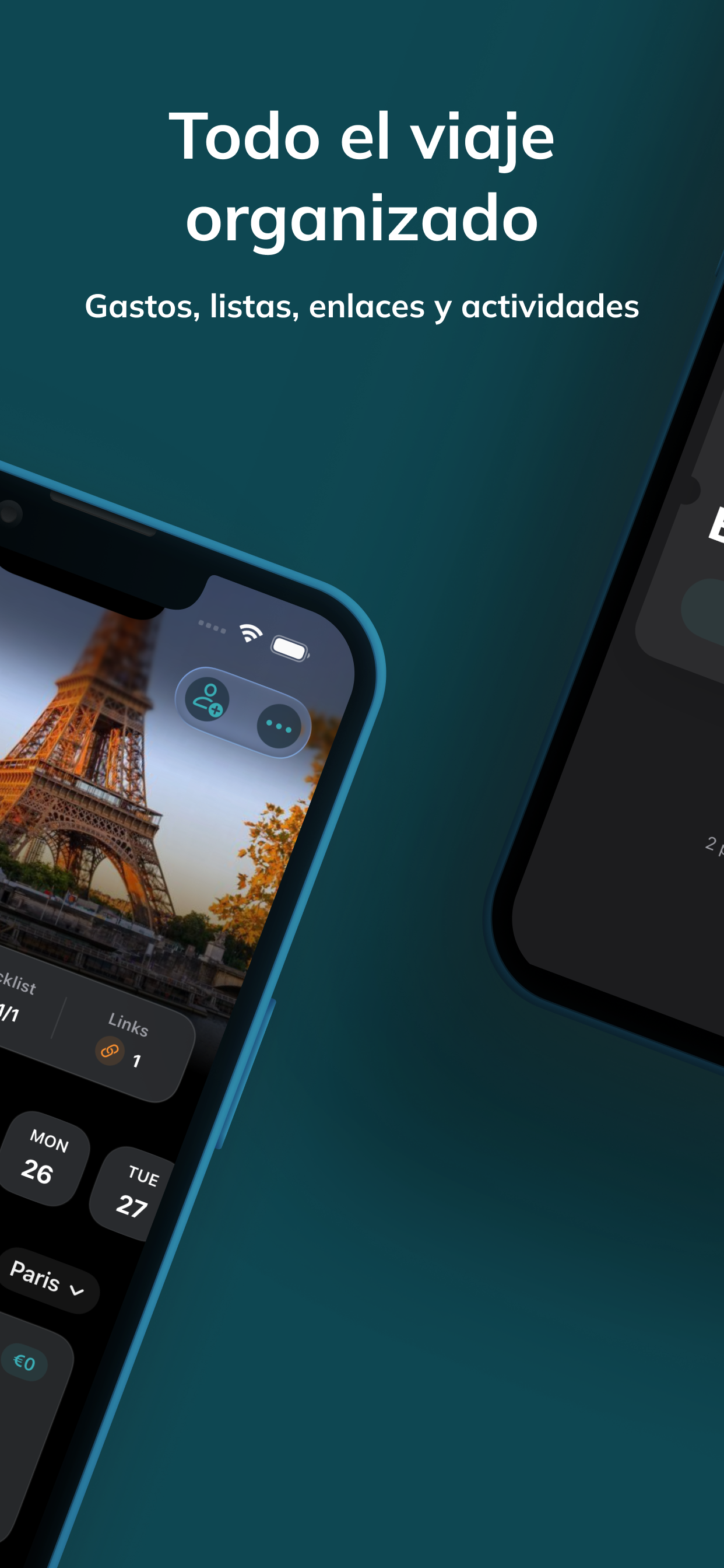 Itaro app organized trip screen