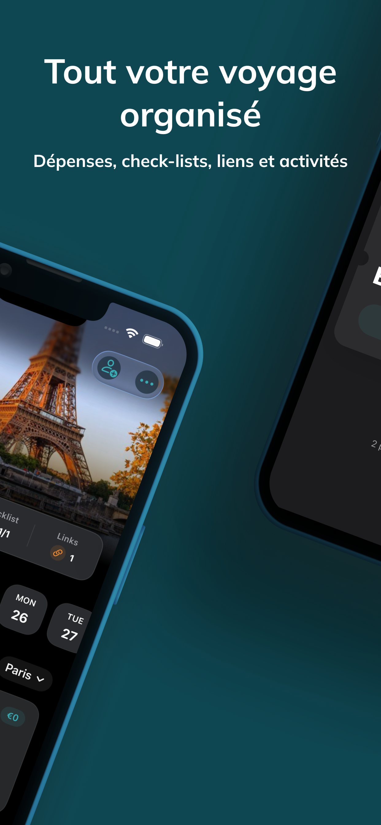 Itaro app organized trip screen