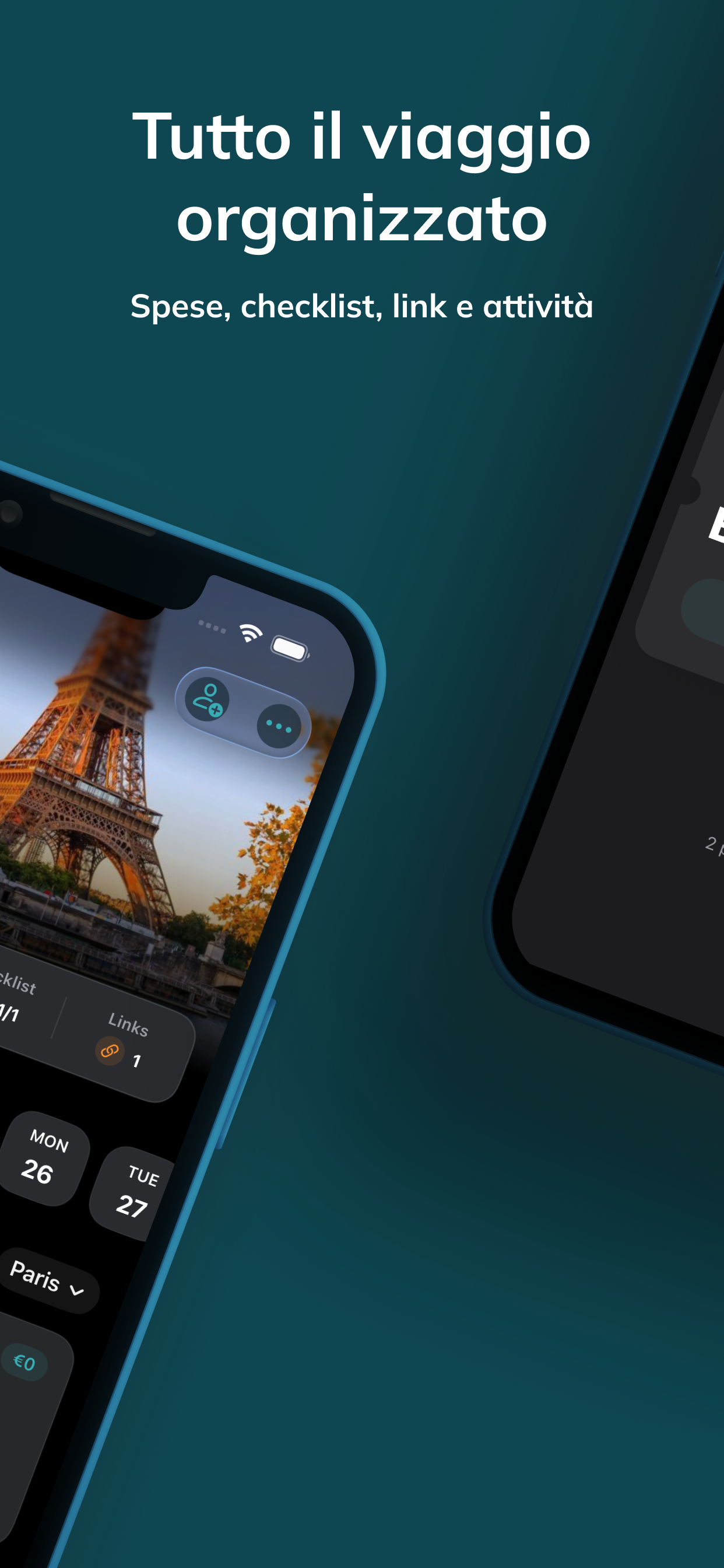 Itaro app organized trip screen