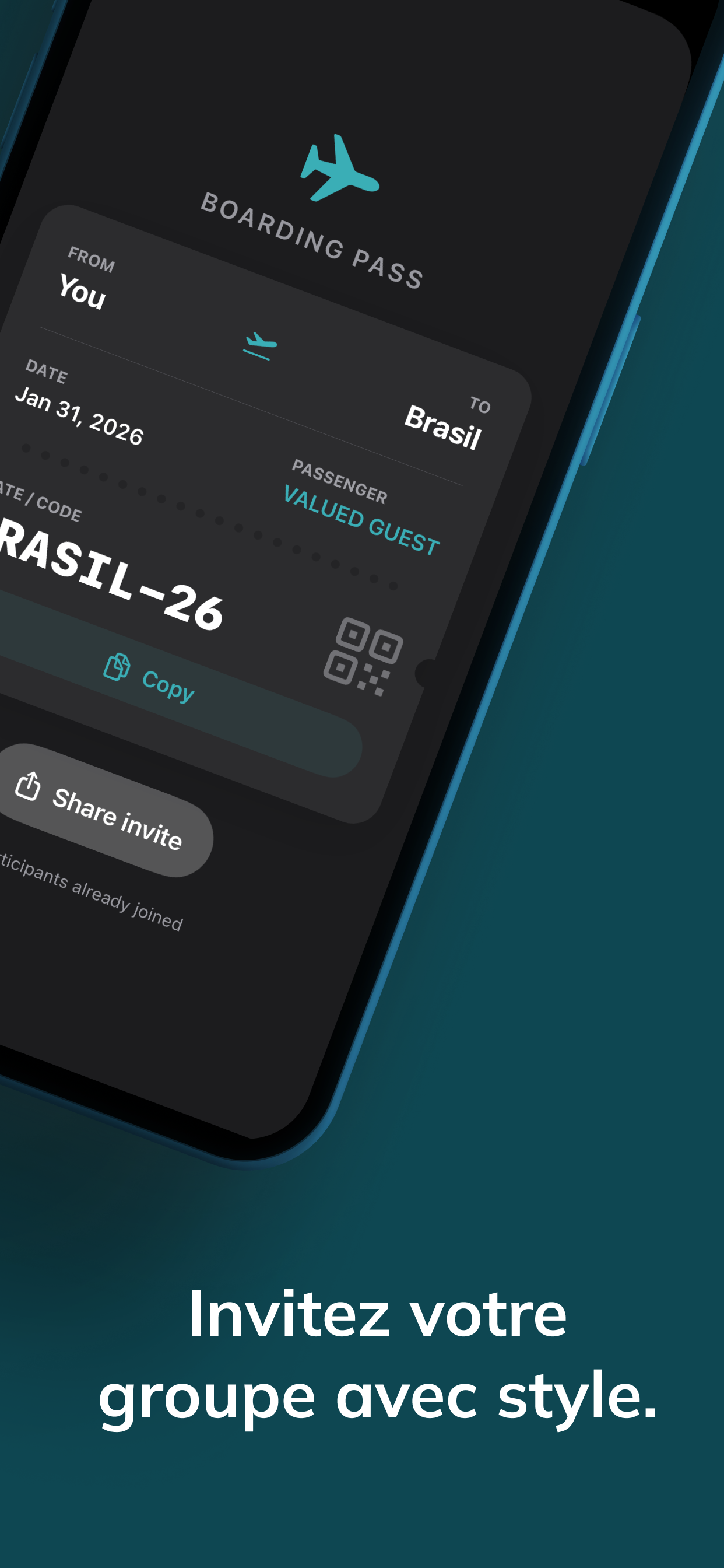 Itaro app group invite boarding pass