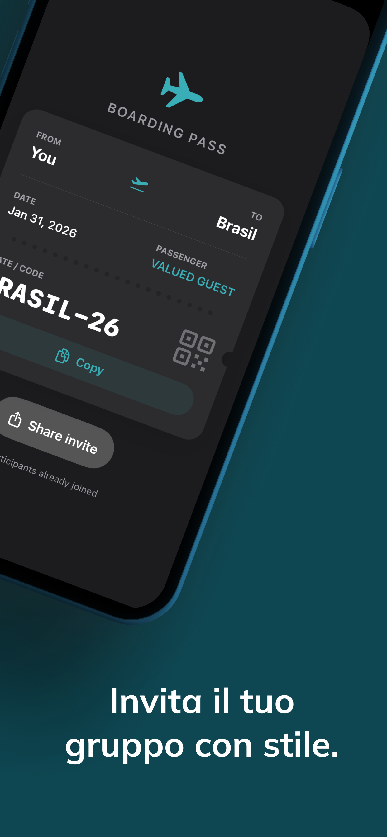 Itaro app group invite boarding pass