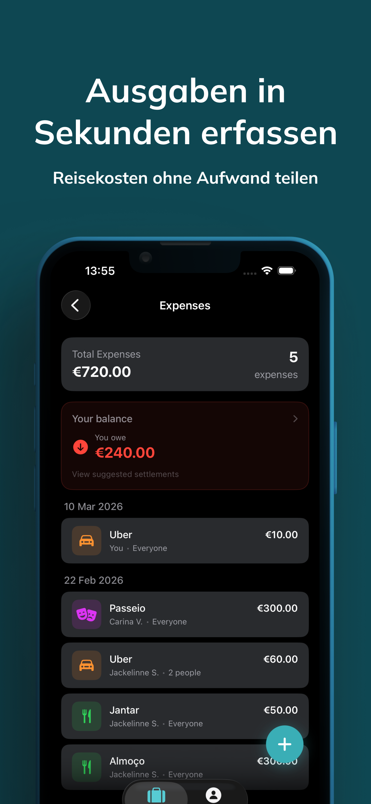 Itaro app expenses screen