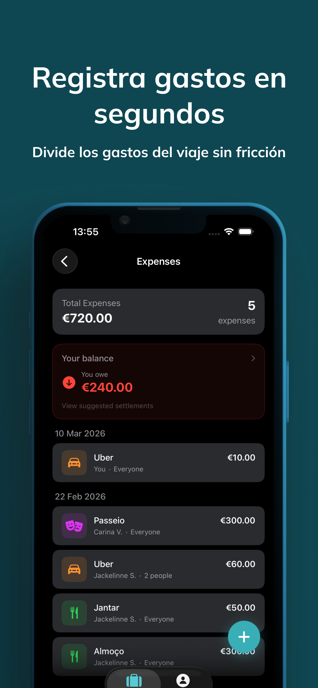 Itaro app expenses screen