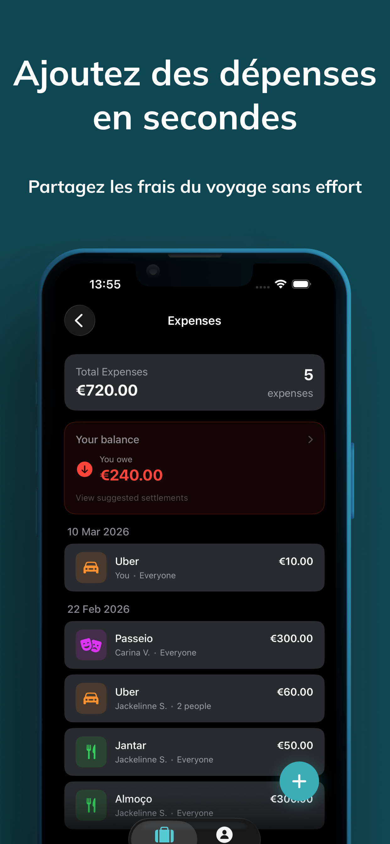 Itaro app expenses screen