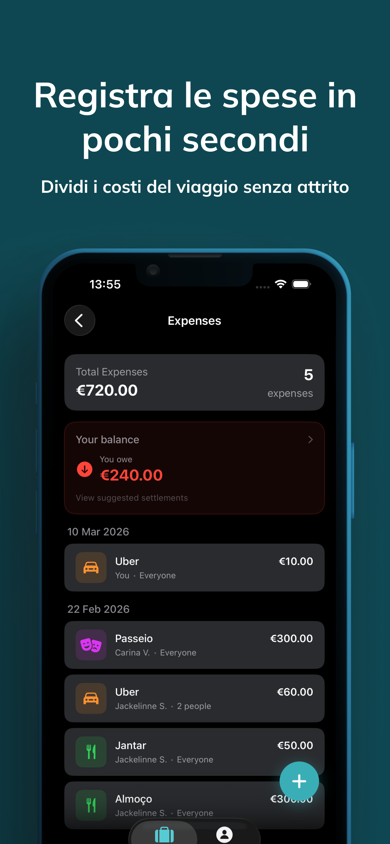 Itaro app expenses screen