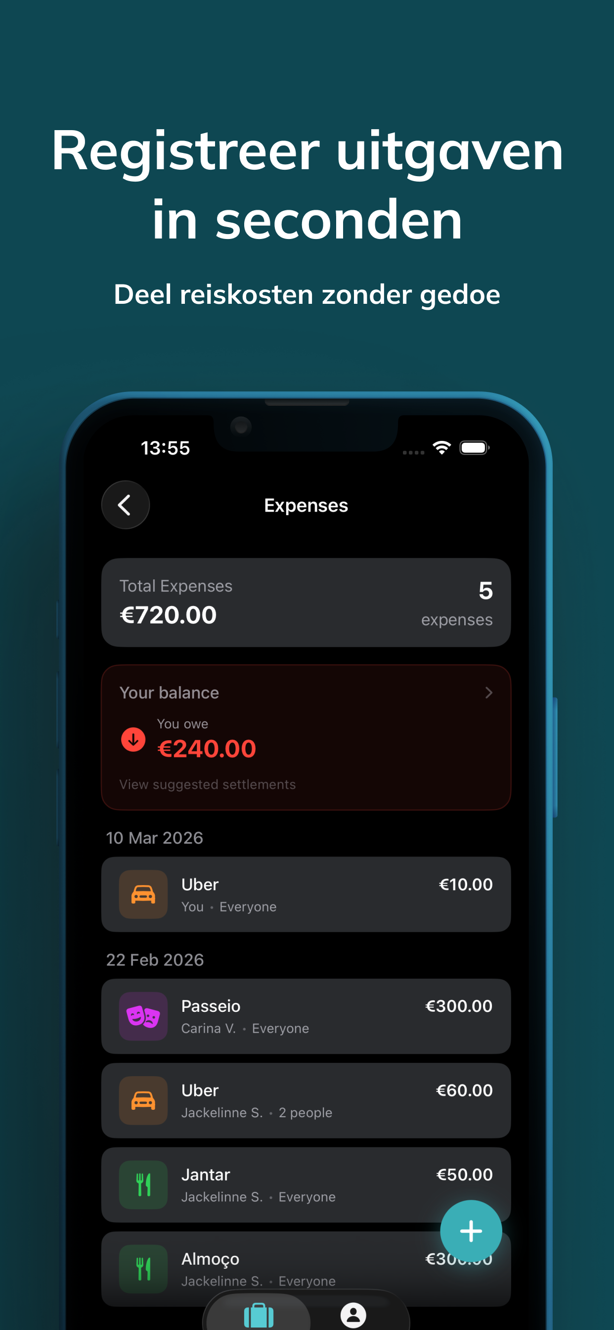 Itaro app expenses screen