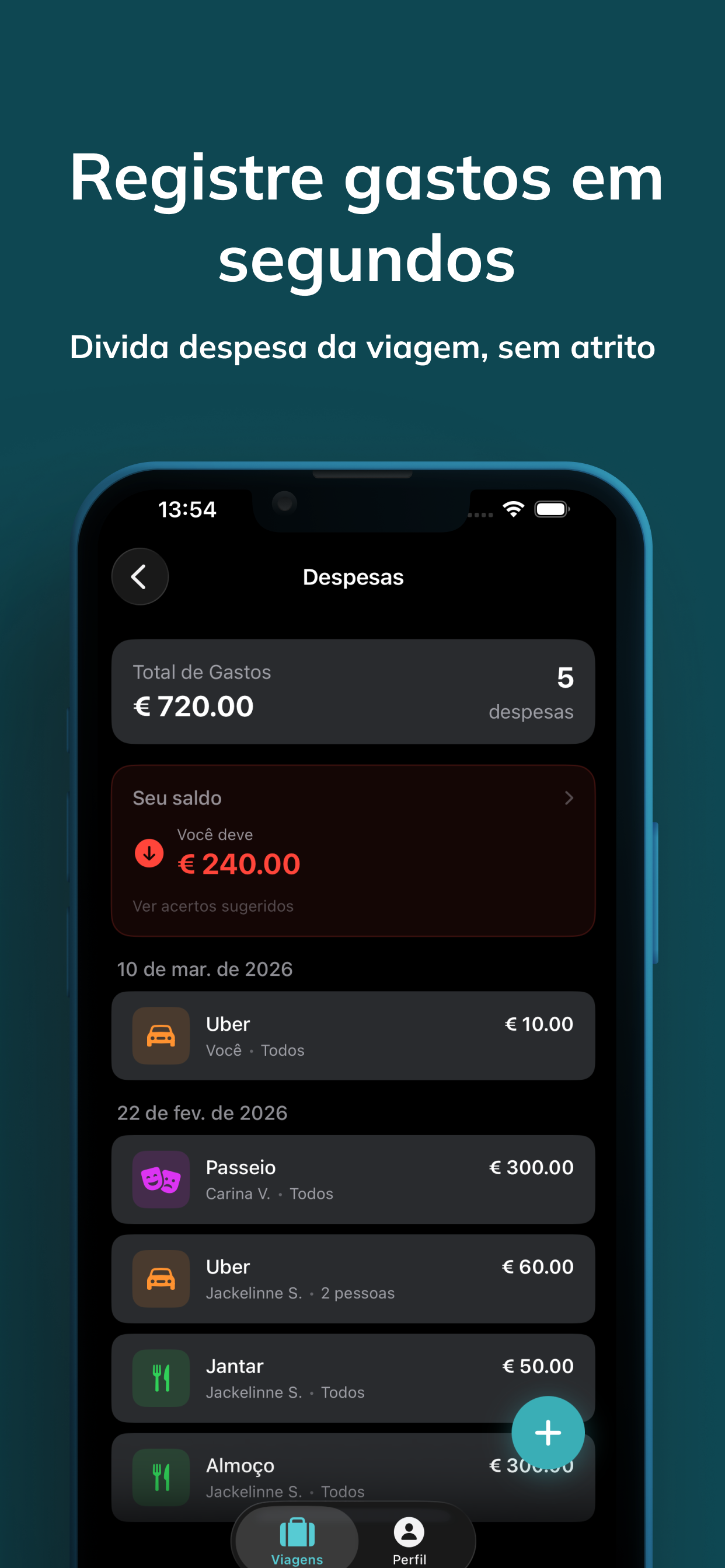 Itaro app expenses screen