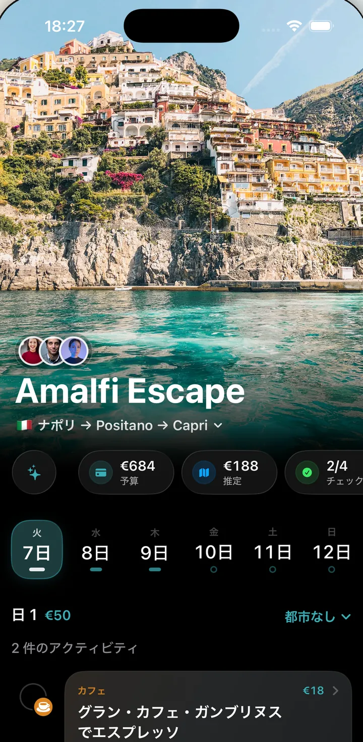 1日ごとの旅程が入ったItaroの旅行